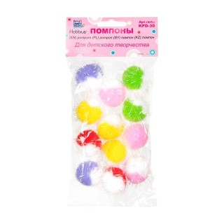 Декоративные помпоны, ассорти, 30 мм, 15 шт., Hobbius Декоративные помпоны, ассорти, 30 мм, 15 шт., Hobbius