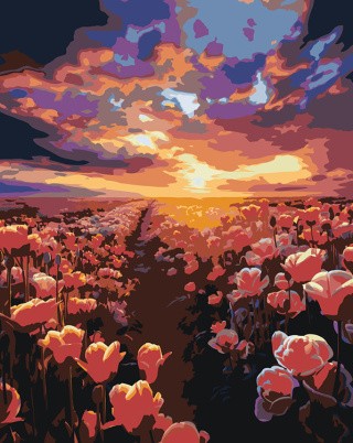 Картина по номерам «Природа: Пейзаж с полем разноцветных тюльпанов 2»