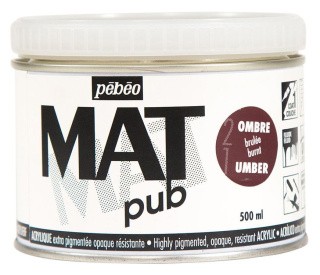 Краска акриловая экстра матовая Mat Pub №1, умбра желтая, 500 мл, PEBEO