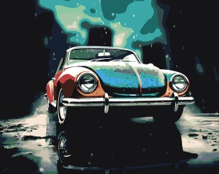 Картина по номерам «Машины: Фольксваген Жук под дождем»