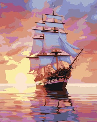 Картина по номерам «Море: Парусный корабль в закатном свете»