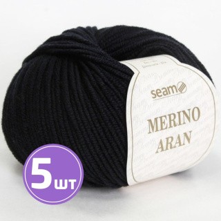 Пряжа SEAM Merino Aran (03), черный, 5 шт. по 50 г Пряжа SEAM Merino Aran (03), черный, 5 шт. по 50 г