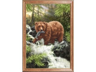Рисунок на ткани «Медведь с рыбой»