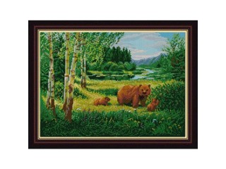 Рисунок на ткани «Пейзаж с медведями»