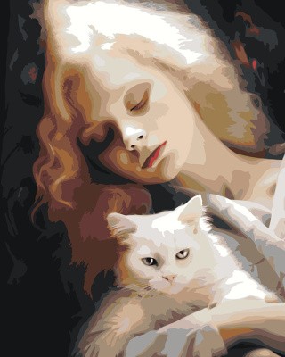 Картина по номерам «Девушка с белым котом»