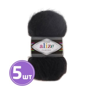 Пряжа ALIZE Mohair classik new (60), черный, 5 шт. по 100 г Пряжа ALIZE Mohair classik new (60), черный, 5 шт. по 100 г
