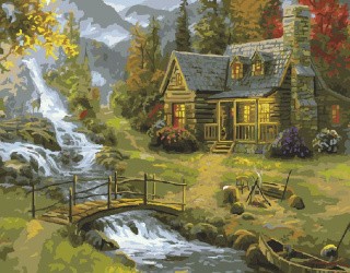 Картина по номерам «Домик у горной реки»