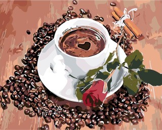 Картина по номерам «Кофе с розой»
