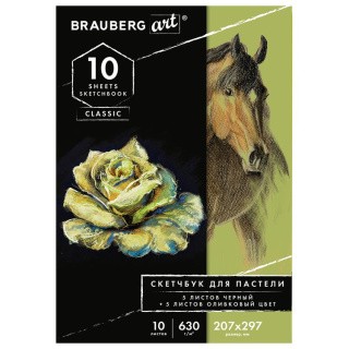 Альбом для пастели, картон черный/оливковый, 630 г/м2, 207x297 мм, 5+5 листов, BRAUBERG ART
