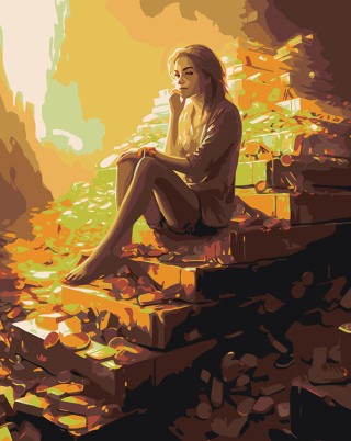 Картина по номерам «Девушка на горе из золота»