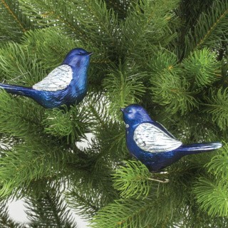 Украшения елочные «Птичка», набор 2 шт., цвет: синий с серебристыми крыльями