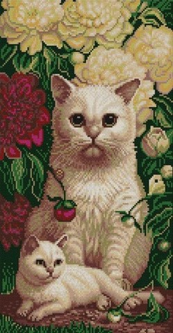Рисунок на ткани «Котята в пионах»