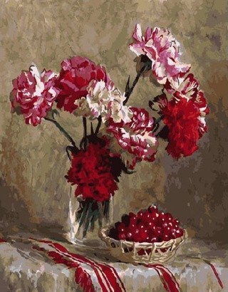 Картина по номерам «Гвоздики и вишни» Картина по номерам «Гвоздики и вишни»