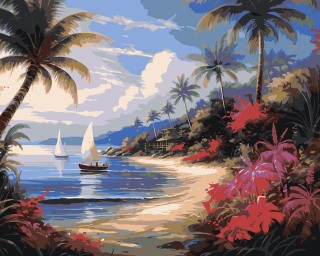 Картина по номерам «Море: Лодки в тропической бухте»