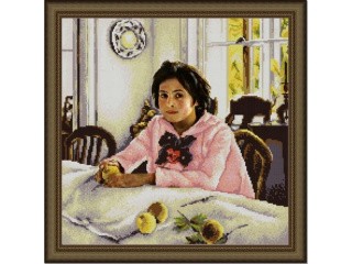 Рисунок на ткани «Девочка с персиками»