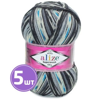 Пряжа ALIZE Superwash100 (7650), черно-серо-бирюзово-белый, 5 шт. по 100 г Пряжа ALIZE Superwash100 (7650), черно-серо-бирюзово-белый, 5 шт. по 100 г