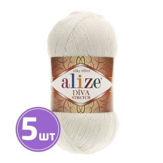 Пряжа ALIZE Diva stretch Silk effekt (62), белый, 5 шт. по 100 г