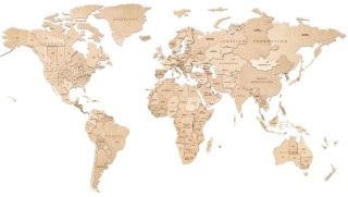 EWA Деревянная «Карта Мира» настенная, объемная 3 уровня, размер L (192x105 см), цвет: натуральный