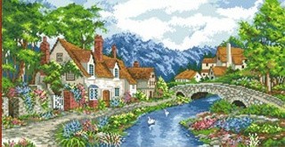 Рисунок на ткани «Альпийский городок»