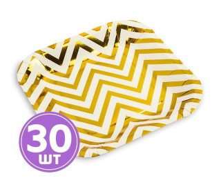 Тарелки бумажные, квадратные, 18х18 см, 5 упаковок по 6 шт., цвет: золотой зигзаг, BOOMZEE
