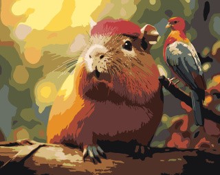 Картина по номерам «Капибара с красочной птицей»