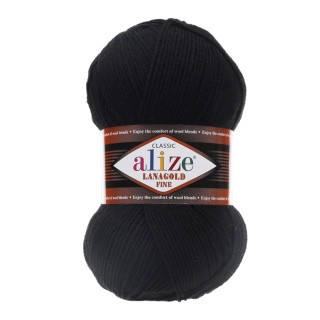 Пряжа ALIZE LanaGold Fine (Ализе Лана голд файн) (60), черный, 5 шт. по 100 г Пряжа ALIZE LanaGold Fine (Ализе Лана голд файн) (60), черный, 5 шт. по 100 г