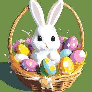 Картина по номерам «Пасхальный кролик в корзинке с яйцами»