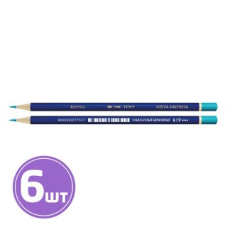 Акварельные карандаши «Fine», заточенные, 6 шт., цвет: 619 кобальтовый бирюзовый (cobalt turquoise), Vista-Artista