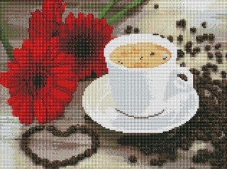 Алмазная вышивка «Кофе и герберы» Алмазная вышивка «Кофе и герберы»