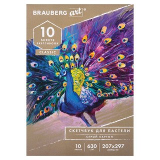 Альбом для пастели, картон цвет: серый, некрашенный, 630 г/м2, 207х297 мм, 10 л., BRAUBERG ART CLASSIC