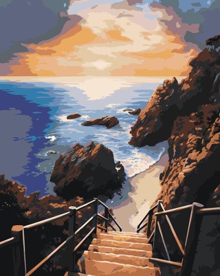 Картина по номерам «Природа: Пейзаж с лестницей на пляж»