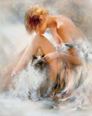 Картина по номерам «Девушка и кошка» Картина по номерам «Девушка и кошка»