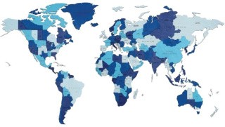 EWA Деревянная «Карта Мира» настенная, объемная 3 уровня, размер L (192x105 см), цвет: синий