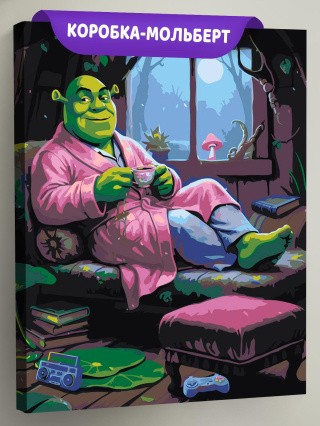 Картина по номерам Шрек в розовом халате Картина по номерам Шрек в розовом халате