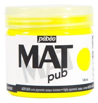 Краска акриловая Pebeo экстра матовая Mat Pub №3 (Желтый флуоресцентный), 140 мл