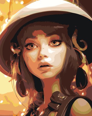 Картина по номерам «Девушка в круглой шляпе-каске»