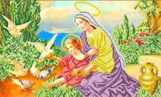 Рисунок на ткани «Богородица и голуби»