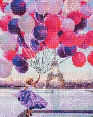 Алмазная вышивка «Девочка с шариками в Париже»