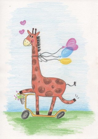 Скетч для раскрашивания цветными карандашами «Забавный жираф»