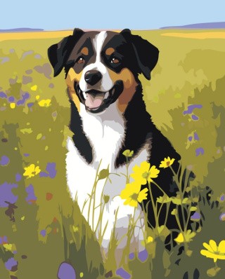 Картина по номерам «Собака в цветочном поле»