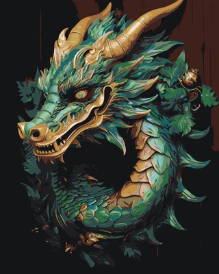 Картина по номерам «Зеленый деревянный дракон 2»