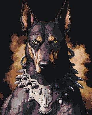 Картина по номерам «Грозная собака доберман с шипами»