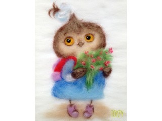 Картина шерстью «Сова ученица»