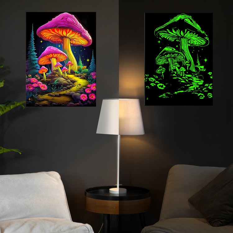 Картина по номерам со светящейся краской «Фантазийные грибы» — картинка 3