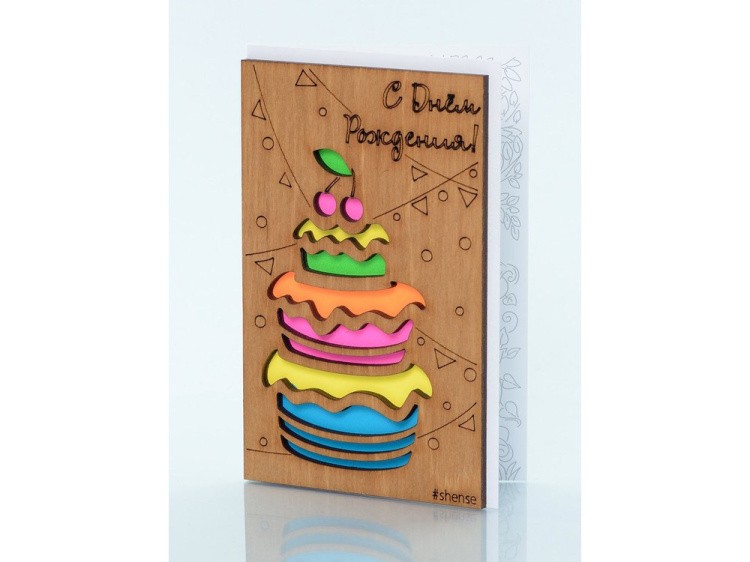 Деревянная открытка «Сладкий тортик»