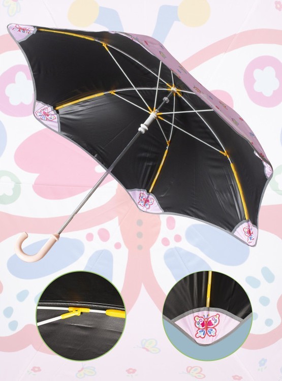 Зонт детский Счастливая бабочка, трость, 6 спиц, механический, антишторм — картинка 3