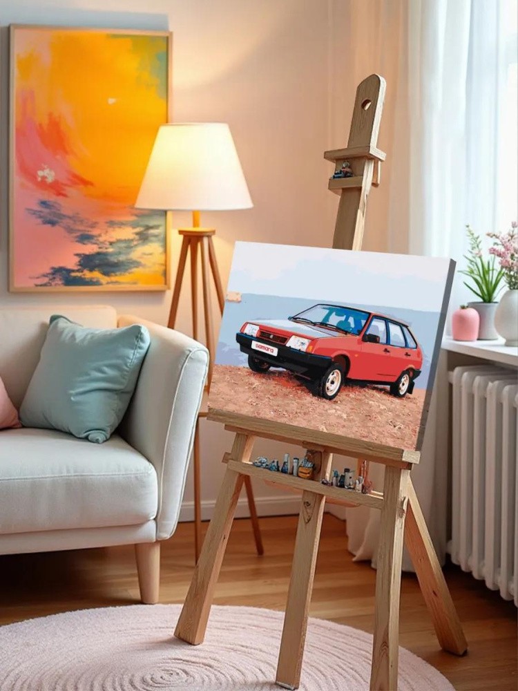 Картина по номерам «ВАЗ-2109: красная Лада девятка на обрыве у моря» — картинка 9