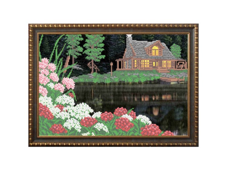 Рисунок на ткани «Дом у озера»