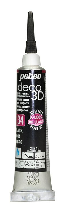 Краска акриловая Pebeo контур deco3D №2, цвет: черный, 20 мл