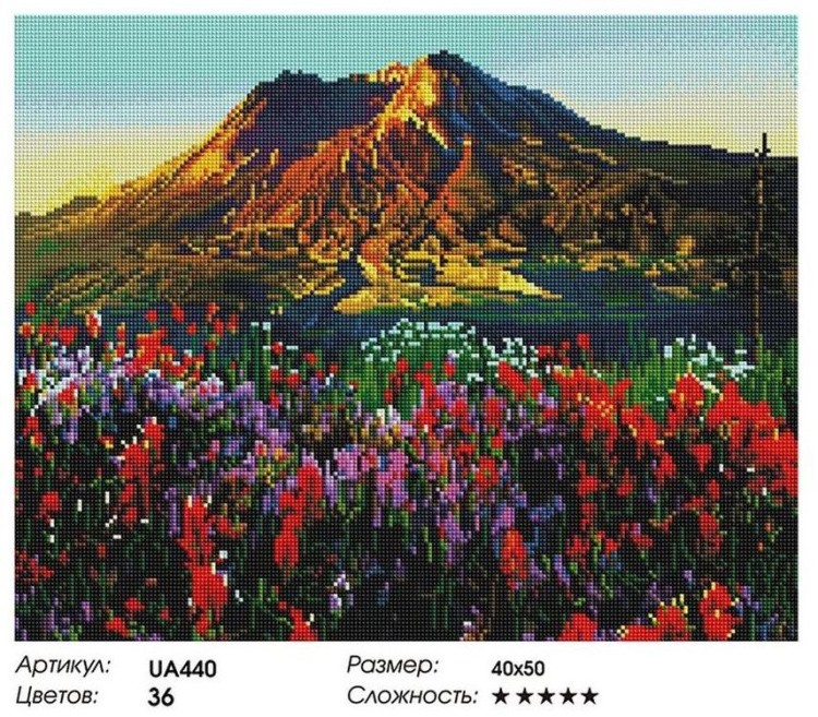 Алмазная вышивка «Цветущее поле у гор» — картинка 2